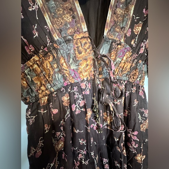 Free People Women’s Lysette Indie Maxi Dress Choco Combo Boho Peasant Size XS - Picture 11 of 16